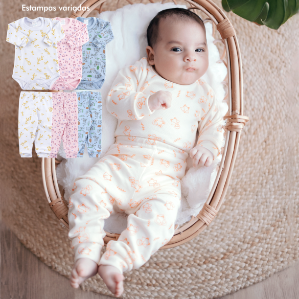 Conjunto canelado de body estampado Ref: 11-5, 11  Tam: RN ao GG, 1 ao 3