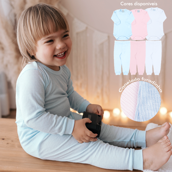 Conjunto canelado soft baby Ref: 11-74 Tam: 1 ao 3 (“furadinho”, mais leve)
