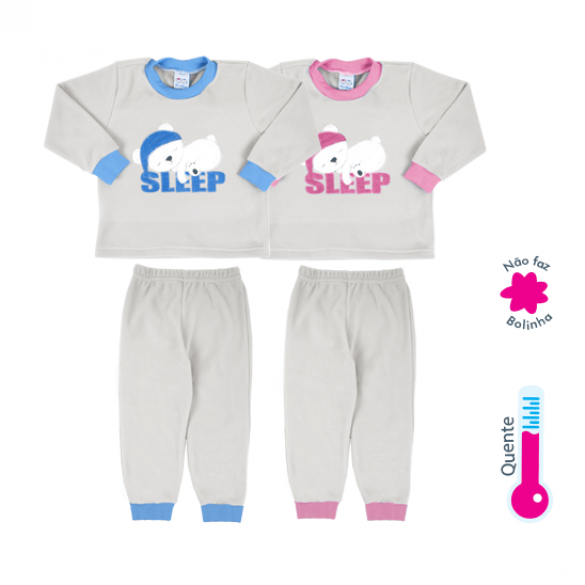Pijama ursinho dorminhoco Ref 14-97, 14-98 Tam 1 ao 3, 4 ao 8 Cor azul, rosa