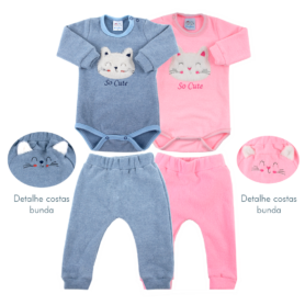 Conjunto body gatinhos. Ref 11-82. Tam RN ao GG. Cores: azul, rosa.